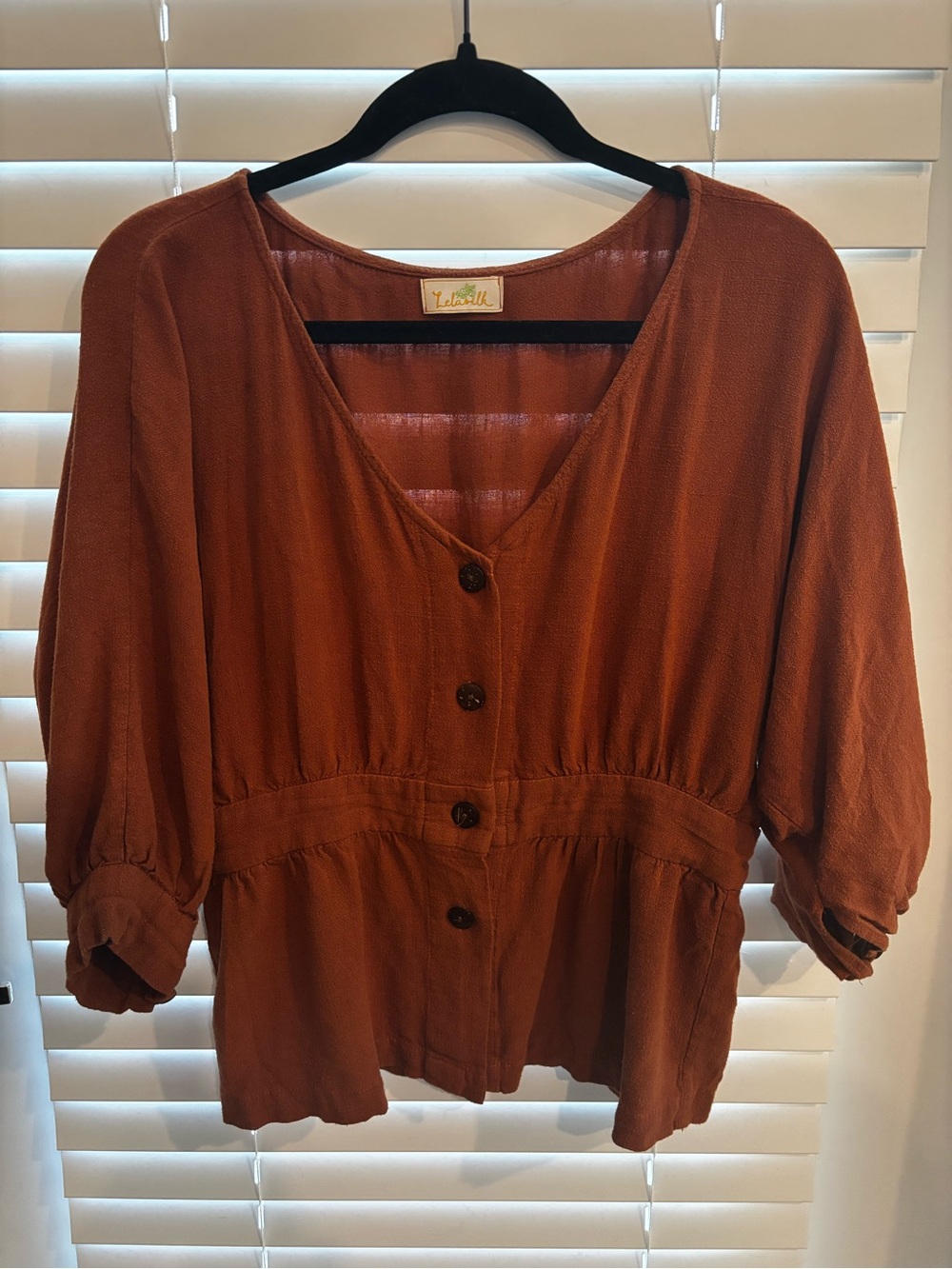 Lelasilk V Neck Button Down Top